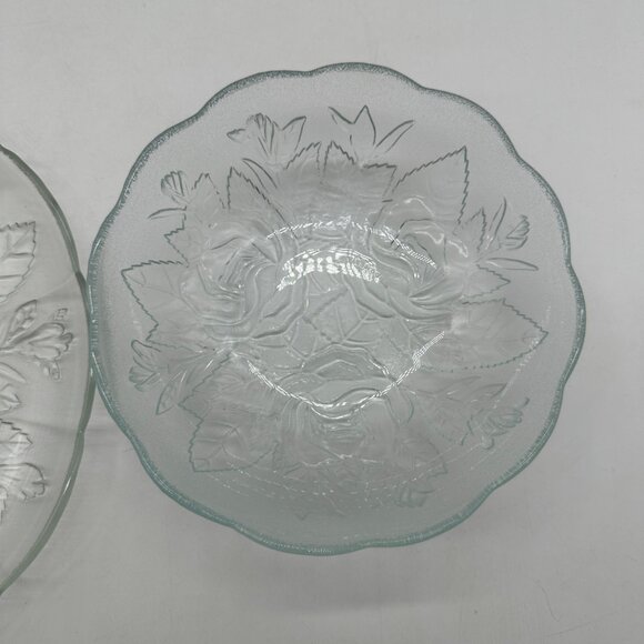 Pasari Crystal Dinner Plate & Soup Ceral Bowl Livia Set Glass Floral Rose - Picture 3 of 3